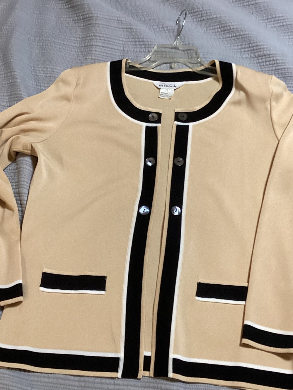 Women's Beige Trimmed Knit Jacket